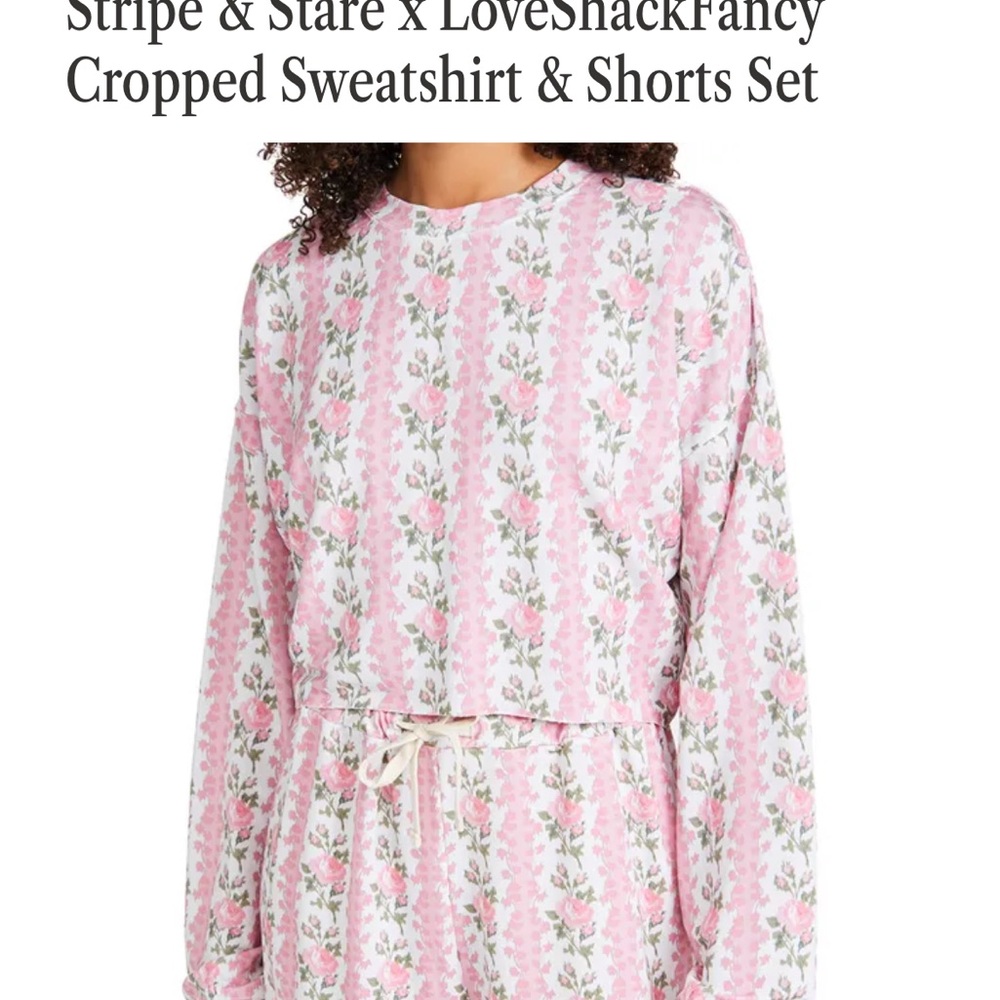 Stripe & Stare x LoveShackFancy Cropped Sweatshirt & Shorts Set Bloom- Size XS-M - Picture 7 of 16